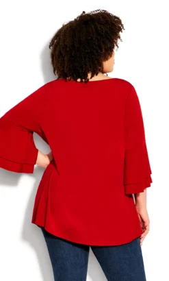 Avenue Red Flare Sleeve Blouse -Bold Fit Store 212178RUBYRED 3