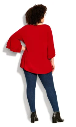 Avenue Red Flare Sleeve Blouse -Bold Fit Store 212178RUBYRED 4