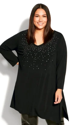Avenue Black Sequin Knit Top