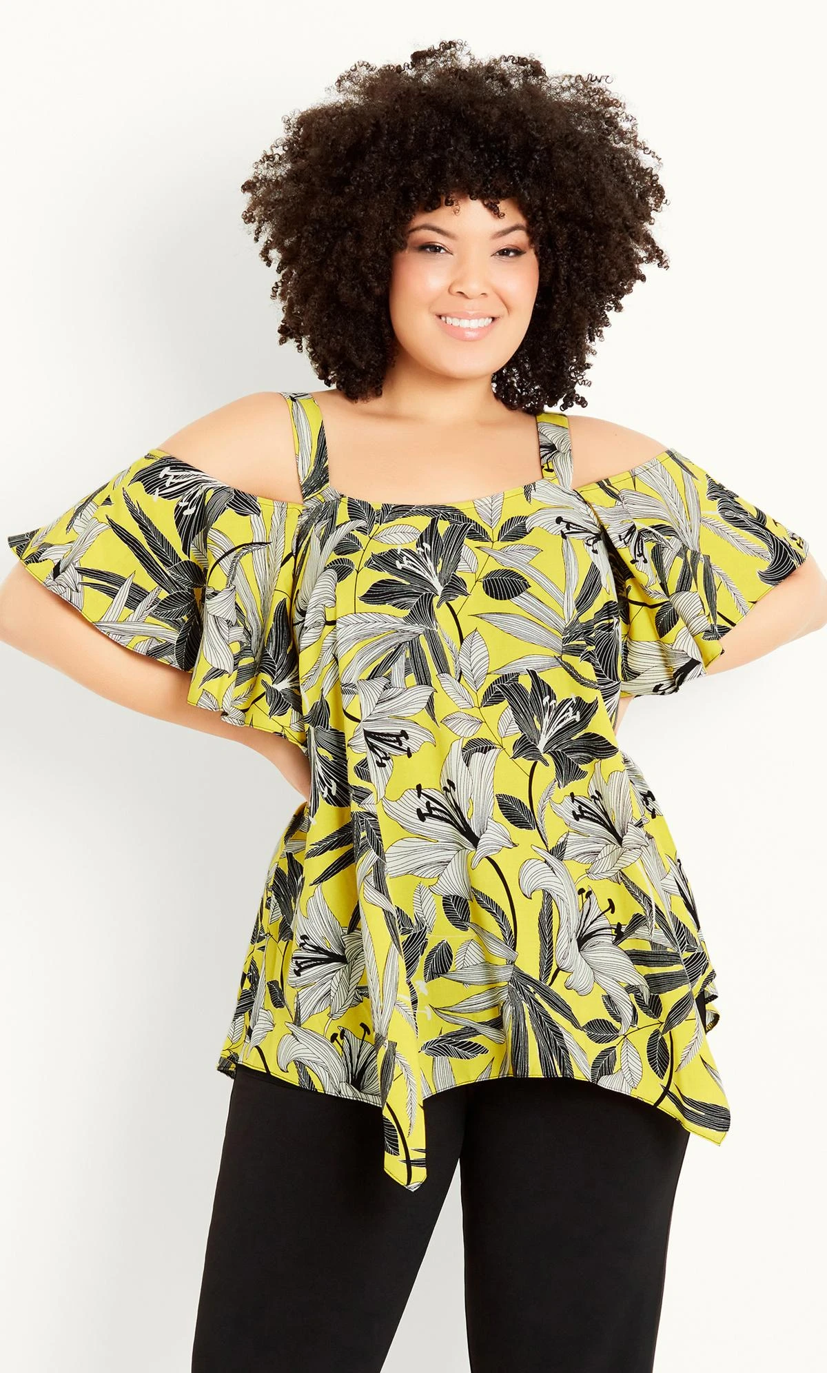 Evans Yellow Cold Shoulder Top 2 Evans Yellow Cold Shoulder Top - Image 2