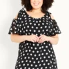 Evans Black Spot Cold Shoulder Top