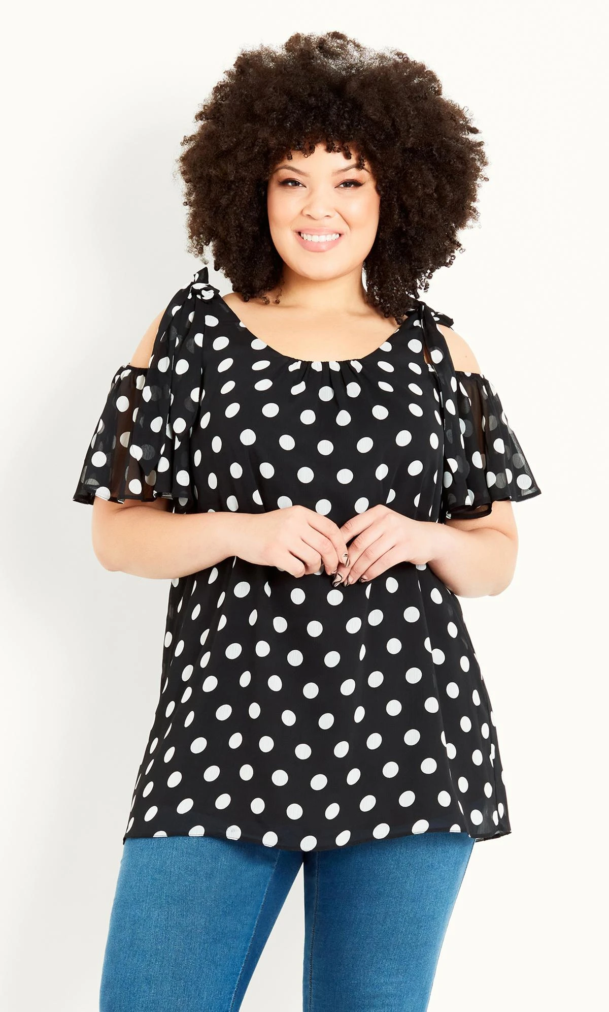Evans Black Spot Cold Shoulder Top 1 Evans Black Spot Cold Shoulder Top