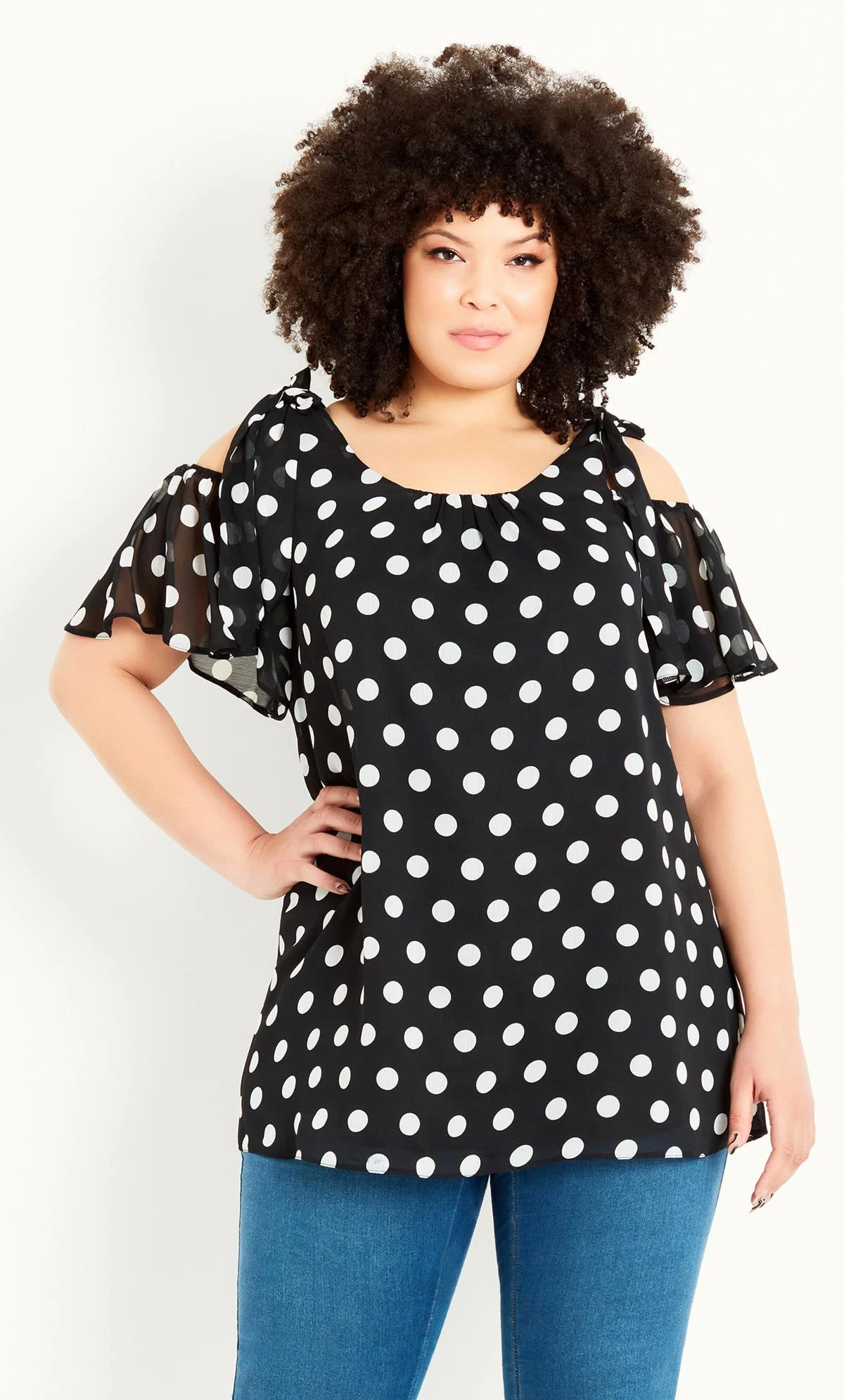 Evans Black Spot Cold Shoulder Top 2 Evans Black Spot Cold Shoulder Top - Image 2