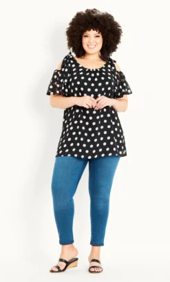 Evans Black Spot Cold Shoulder Top 9 Evans Black Spot Cold Shoulder Top -Bold Fit Store 212272WHTBLK 3