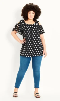 Evans Black Spot Cold Shoulder Top 10 Evans Black Spot Cold Shoulder Top -Bold Fit Store 212272WHTBLK 4