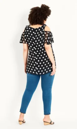 Evans Black Spot Cold Shoulder Top 11 Evans Black Spot Cold Shoulder Top -Bold Fit Store 212272WHTBLK 5