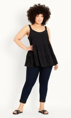Evans Black Strappy Smock Top