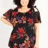 Evans Black Tropical Cold Shoulder Top