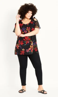 Evans Black Tropical Cold Shoulder Top -Bold Fit Store 212276BLACK 4