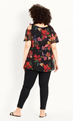 Evans Black Tropical Cold Shoulder Top -Bold Fit Store 212276BLACK 5