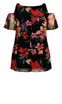 Evans Black Tropical Cold Shoulder Top -Bold Fit Store 212276BLACK 7