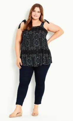 Evans Black & Blue Paisley Smock Vest Top