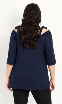 Evans Navy Blue Tie Shoulder Top -Bold Fit Store 212288NAVY 2
