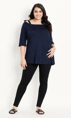 Evans Navy Blue Tie Shoulder Top