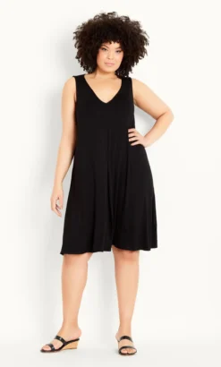 Evans Black Sleeveless Pleat Front Dress