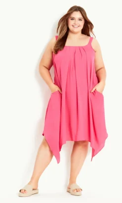 Evans Hot Pink Hanky Hem Midi Dress
