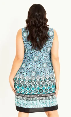 Evans Blue Tile Border Shift Dress -Bold Fit Store 212299BLUE 12