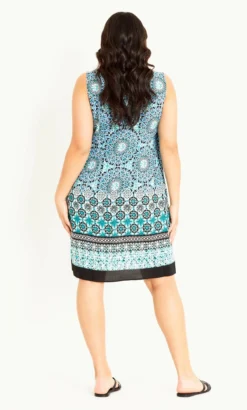 Evans Blue Tile Border Shift Dress -Bold Fit Store 212299BLUE 14