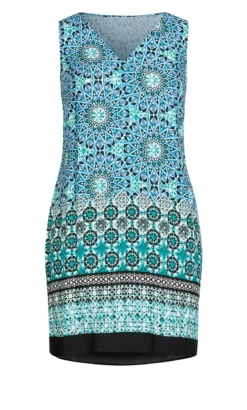 Evans Blue Tile Border Shift Dress -Bold Fit Store 212299BLUE 15