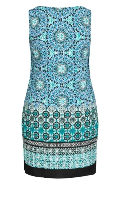 Evans Blue Tile Border Shift Dress -Bold Fit Store 212299BLUE 16