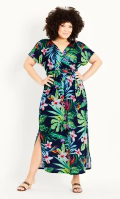 Evans Green Wrap Tropical Dress
