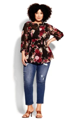 City Chic Black Floral Paradise Shirt