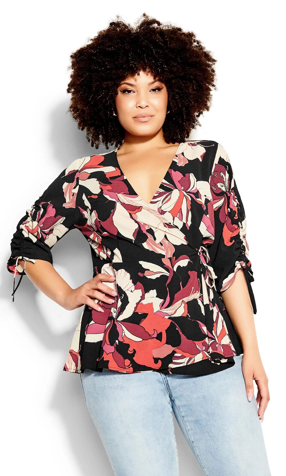 City Chic Black & Burgundy Floral Wrap Top 2 City Chic Black & Burgundy Floral Wrap Top - Image 2