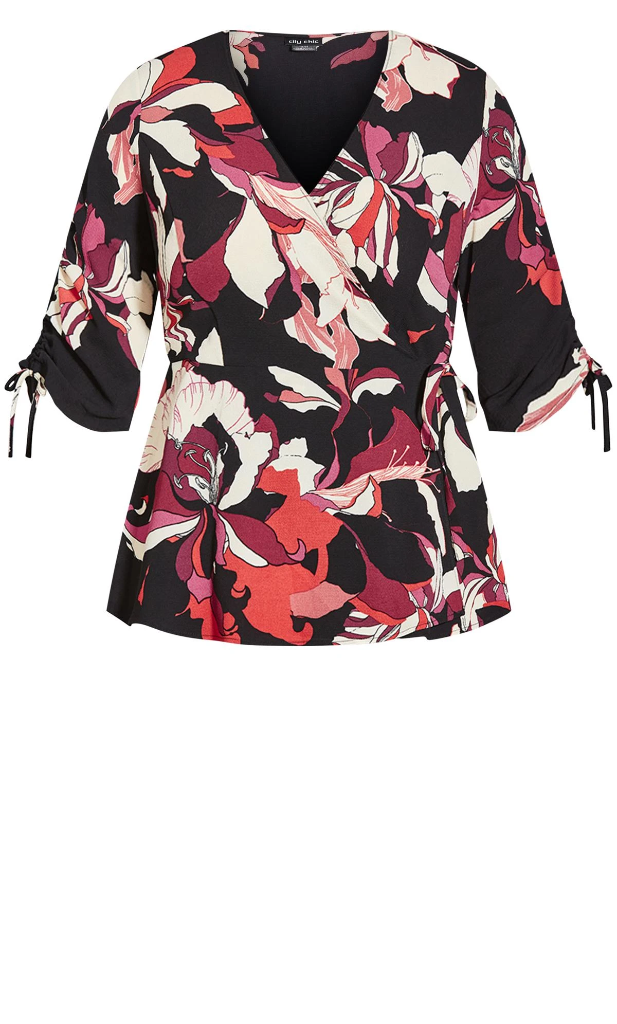 City Chic Black & Burgundy Floral Wrap Top 4 City Chic Black & Burgundy Floral Wrap Top - Image 4