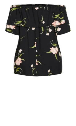 Evans Black Floral Print Frill Bardot Top 11 Evans Black Floral Print Frill Bardot Top -Bold Fit Store 212424BLACK 6