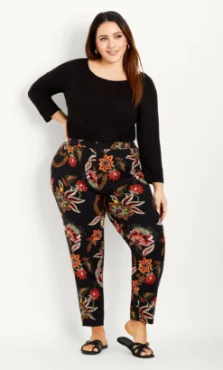 Evans Black Tapered Floral Trouser