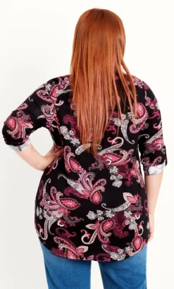 Evans Black & Pink Paisley Print Long Sleeve Half Placket Shirt -Bold Fit Store 212466PAISLEYWINE 4