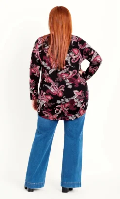 Evans Black & Pink Paisley Print Long Sleeve Half Placket Shirt -Bold Fit Store 212466PAISLEYWINE 6