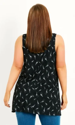 Evans Black Bird Print Knot Longline Top -Bold Fit Store 212482BLACK 2