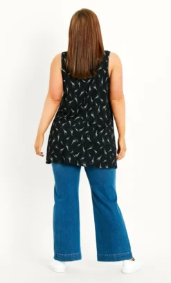 Evans Black Bird Print Knot Longline Top -Bold Fit Store 212482BLACK 4