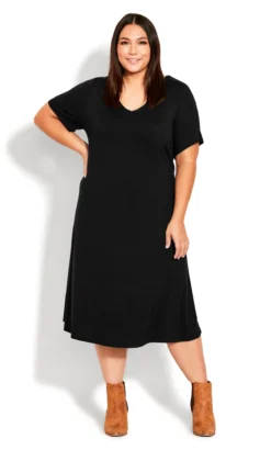 Avenue Black V-Neck Swing Midi Dress