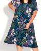 Avenue Green Floral Print V-Neck Swing Dress