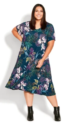 Avenue Green Floral Print V-Neck Swing Dress