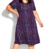 Avenue Purple V-Neck Stripe Print Swing Dress (wrong Images)