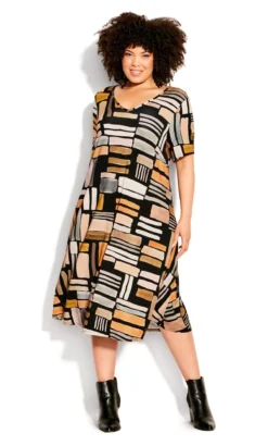 Avenue Brown V-Neck Swing Print Dress