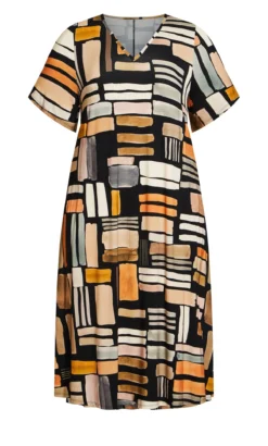 Avenue Brown V-Neck Swing Print Dress -Bold Fit Store 212500STONEMANOR 4
