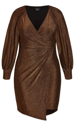 City Chic Brown Glitter Midi Wrap Dress -Bold Fit Store 212715BRONZE 4