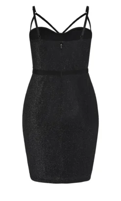 City Chic Black Glitter Strap Detail Bodycon Midi Dress -Bold Fit Store 212737BLACK 6