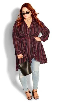 City Chic Black Amber Stripe Top
