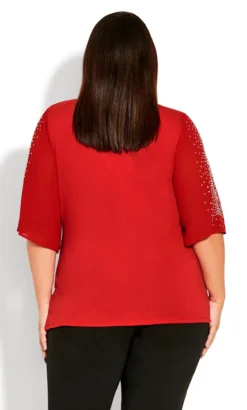 Avenue Ave Studio Red Diamante Sleeve Wrap Top -Bold Fit Store 212833RUBY 3