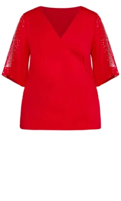 Avenue Ave Studio Red Diamante Sleeve Wrap Top -Bold Fit Store 212833RUBY 5