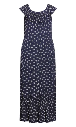 Evans Navy Frill Shoulder Print Maxi Dress -Bold Fit Store 212882NAVY 4