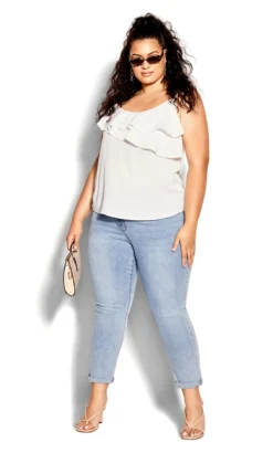 City Chic Ivory Asymmetric Ruffle Vest Top -Bold Fit Store 212950IVORY 4