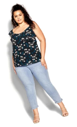 City Chic Black & Blue Floral Frill Vest Top 12 City Chic Black & Blue Floral Frill Vest Top -Bold Fit Store 212951CASCADEFLORAL 3