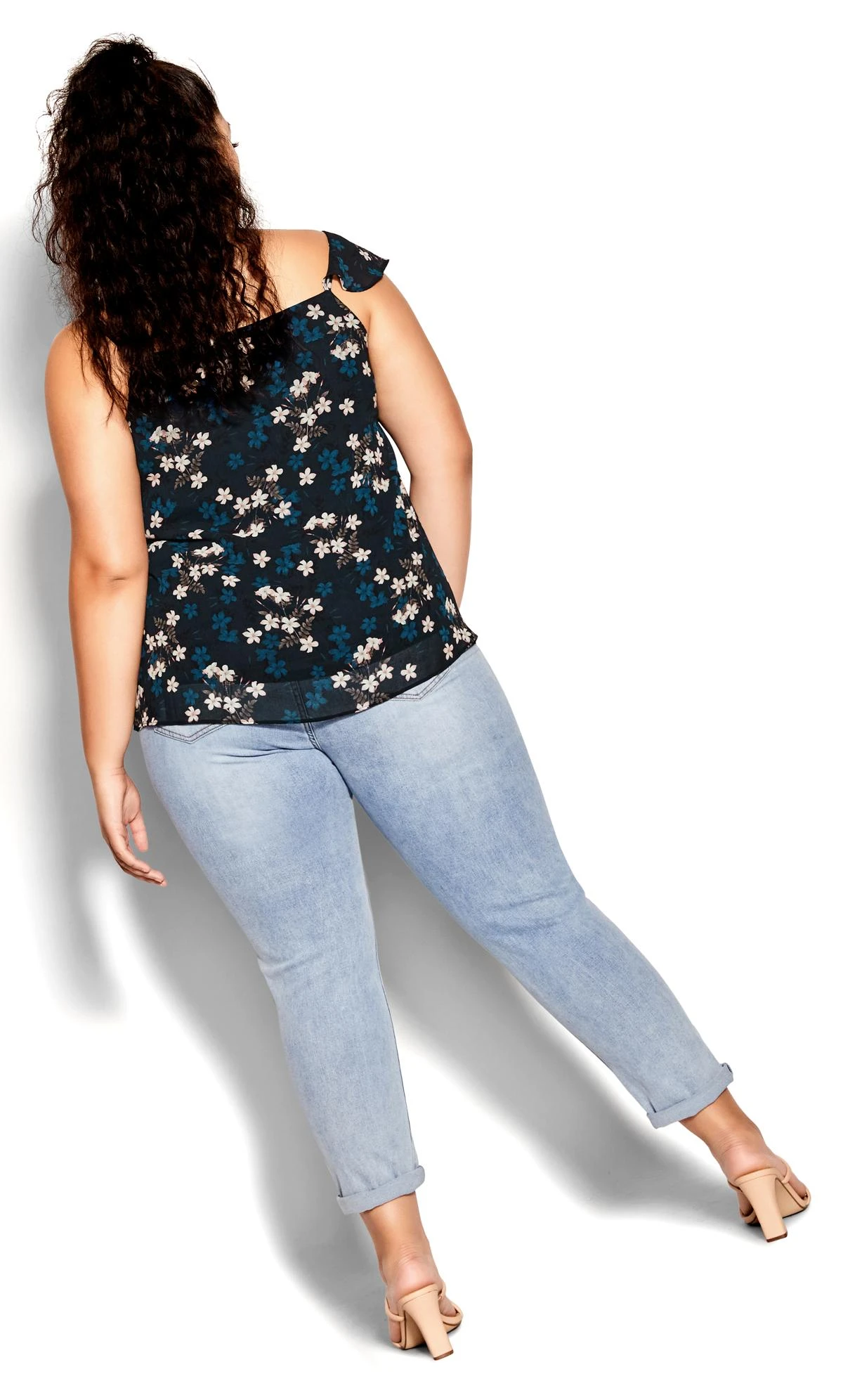 City Chic Black & Blue Floral Frill Vest Top 7 City Chic Black & Blue Floral Frill Vest Top - Image 7