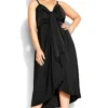 City Chic Black Drape Front Midi Dress